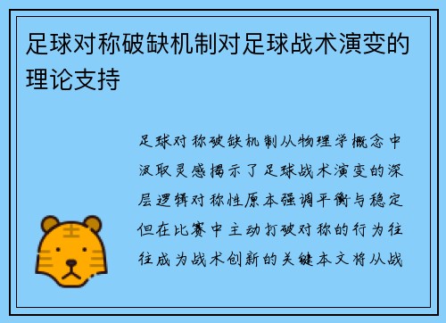 足球对称破缺机制对足球战术演变的理论支持
